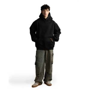 Z27 6XL Hoodie Oversize Épais 540GSM 100% Coton Biologique French Terry avec Broderie 3D DEFECT VENTE FINALE NOIR - Product Image 2