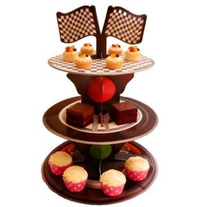 Espositore per Torte a 3 Piani a Tema Auto da Corsa, <span class=keywords><strong>in</strong></span> Carta Non Tossica ed Ecologica, per Feste di Compleanno per Bambini, Supporto per Cupcake e Dessert - Product Image 2