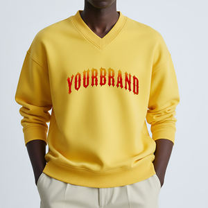 Haute qualité 100% coton polaire col en v Style Hip Hop sweat couleur unie poids lourd surdimensionné qualité supérieure sweat - Product Image 1