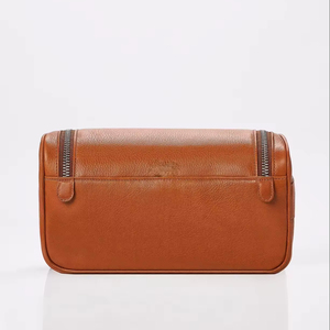 Leather Cosmetic Case Medium Size Zipper Closure Portable Travel <b>Toiletry</b> Bag for Men Women Simple Style - Product Image 3