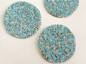 Handmade Beaded <b>Coasters</b> - Boho <b>Drink</b> <b>Coasters</b> with Polyester Backing (4x4 Inch) - Product Image 2