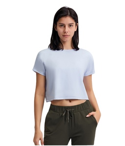 Yoga Gym Work Out Sports Women's Casual Round Neck Short Sleeve Soild Basic <b>Crop</b> <b>Top</b> T-shirt <b>for</b> <b>men</b> - Product Image 2