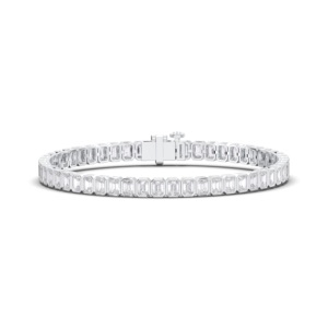 Pulsera de tenis con bisel de diamantes de moissanita de corte esmeralda de 6,62 quilates para mujer hecha en platino de quilates - Product Image 1