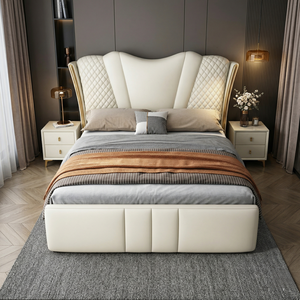 Lit King Size Moderne en Cuir Nappa, Rembourré et Moelleux, Style Crème Nuage, pour <span class=keywords><strong>Chambre</strong></span> Parentale - Product Image 3
