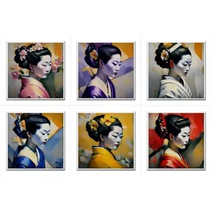 Juego de 6 azulejos de Geisha de cerámica de porcelana esmaltada, arte japonés luminoso para dormitorio, sala de estar, decoración del hogar para revestimiento de paredes contra salpicaduras - Product Image 1