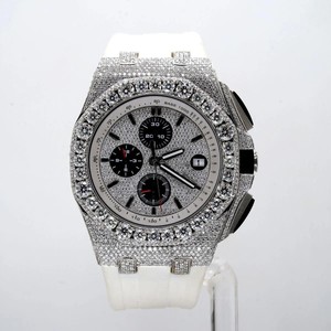 Reloj cronógrafo deportivo de lujo con diamante completo Bling correa de goma naranja acero inoxidable-rapero Hip Hop joyería tipo de moda - Product Image 1