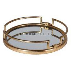 Bandeja de espejo de vidrio de metal de gama alta con tallas intrincadas para tocador de decoración del hogar con temática real y Decoración de mesa - Product Image 4