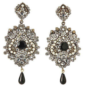 Soha <b>Fashion</b> <b>Chandelier</b> <b>Earrings</b> Black Stone Drop Kundan Dangler 1301021 - Product Image 1