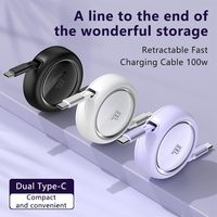 Câble de charge rapide rétractable USB-C vers USB-C 100W 1m, cordon PD télescopique pour ordinateurs portables, smartphones, voyage, portable