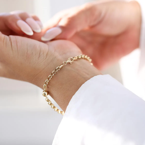 Pulsera de eslabones de bola de cadena Doc de oro macizo de 18 quilates, pulsera de cadena de bordillo redondo con clip para mujer, joyería de moda - Product Image 4