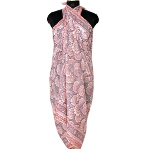 Diseñador de lujo hecho a mano gris Sanganeri bloque impreso algodón bufanda mujer Pareo para ropa de playa verano Sarong al por mayor - Product Image 1