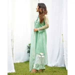 Ensemble de costume en organza vert peint à la main pour femmes Nargees, tailles XS-5XL - Product Image 5