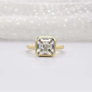 IGI Certified Asscher Cut Bezel Engagement <b>Ring</b> with Solitaire Premium <b>Diamond</b> <b>Rings</b> - Product Image 1
