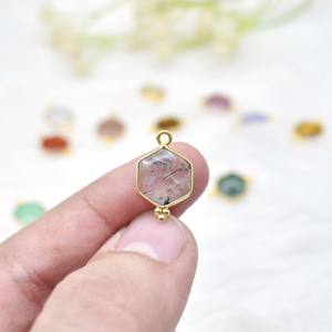 Natural Prehnite Gemstone <b>Pendant</b> Hexagon Shape Single <b>Bail</b> <b>Pendant</b> Sterling Silver Jewelry Gold Vermeil Stylish Jewelry - Product Image 4