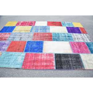 Alfombra Vintage Grande de 6.7x9.5 pies, Alfombra Turca de Lana con Diseño Floral Azul y Rojo - Product Image 5