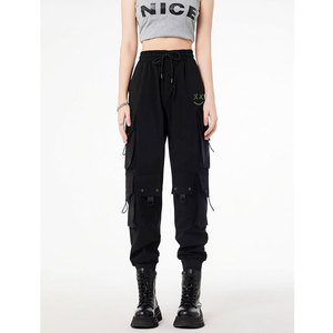 Cargo Pants Women Gothic High Waist Adjustable with Pockets Drawstring Street Jogger Sweatpants - Product Image 2