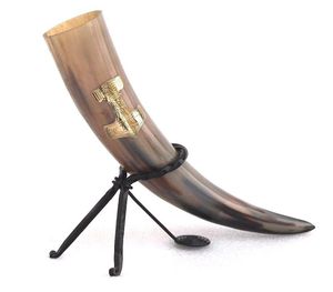 Handmade viking drinking horn mug Authentic viking horn drinking cup Natural viking horn mug handcrafted with metal stand - Product Image 1