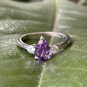Anillo de amatista minimalista para mujer, corte de pera, moissanita, diamante, Plata de Ley 925 sólida, banda de compromiso para boda, joyería al por mayor - Product Image 2
