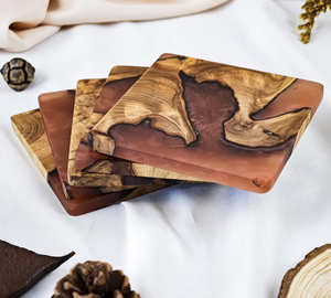 Posavasos de madera de nogal de primera calidad Acabado natural Durable Ecológico No tóxico Reutilizable Cuadrado Diseño contemporáneo Set 4 para el hogar - Product Image 4