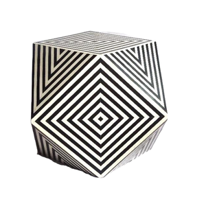 Taburete geométrico de mosaico de hueso de búhos para interiores, mobiliario para el hogar, también disponible en otros mosaicos, hecho a mano - Product Image 4