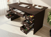 Bureau d'étude moderne à 7 tiroirs, finition bois wengé, MDF, bureau d'ordinateur pour la maison, surface en PU, glissières de tiroir, utilisation scolaire