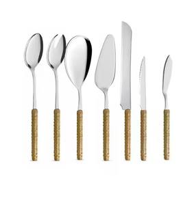 Juego de cubiertos de acero inoxidable con mango de ratán natural, cubiertos decorativos para cocina casera y uso en fiestas - Product Image 5