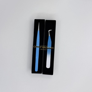 Pinzas para Extensión de Pestañas de Acero Inoxidable, Pinzas de Aislamiento con Punta de Fibra 90, Recubrimiento en Polvo Blanco y Azul, Herramienta Profesional para Pestañas - Product Image 6