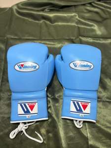 Guantes de boxeo con cordones ganadores de Sky-Blue para competiciones de gimnasio y puñetazos Guantes de boxeo de cuero genuino para adultos 2017 - Product Image 3