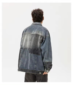 Chaqueta informal de hombre con diseño de retales lavados vintage, chaqueta de tendencia callejera de algodón 100% para hombre - Product Image 4