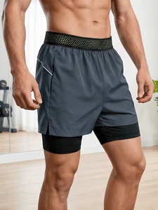 Shorts de sport pour homme de haute qualité à séchage rapide avec poches, taille élastique, longueur mi-cuisse, gris uni, en polyester, pour la course et l'entraînement - Product Image 2
