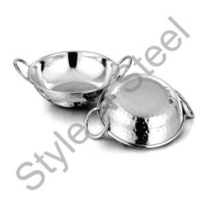Marteau à double paroi avec poli de couleur argentée Plat de service Karahi Balti à double poignée avec manche en fil métallique au prix de gros - Product Image 1