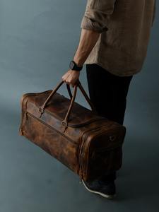 Personnalisable grand Vintage mode Sport en cuir véritable voyage sac de sport unisexe Weekender nuit Gym bonbons motif crochet - Product Image 3