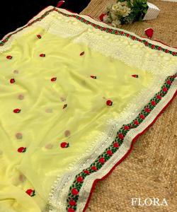 Saree avec chemisier Beige fête porter concepteur vêtements de mariage dentelle bordure soies Saris inde vert femmes adultes inde et Pakistan 500 Alphanumero - Product Image 6