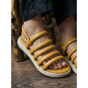 Ochre Puffy Gladiator Flat <b>Sandals</b> for Ladies Lightweight TPR Insole Cushioning Anti-Slippery Evergreen Fashion Trend Size 433 Y - Product Image 4
