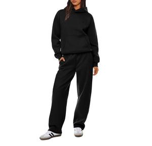 Pull-over en tricot de couleur unie Survêtement Gym Wear Survêtements vierges deux pièces Ensemble de survêtement unisexe Vente en gros Sweat-shirt et pantalon - Product Image 6