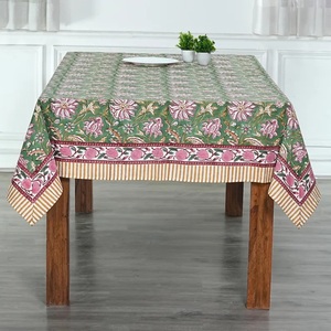 Hunter Green Indian Floral Handmade Block Print Cotton <b>Tablecloth</b> Elegant Dining Table Cover for Farmhouse Home Baby Shower - Product Image 3
