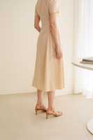 Robe longue décontractée vintage en mélange coton-lin pour femme, col en V, taille ample, anti-plis, écologique, manches mi-longues, dentelle latérale