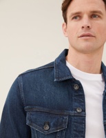 Veste en jean bleu nouveau style pour homme avec badges à motifs de lettres, col montant, vêtements d'extérieur et manteaux d'hiver