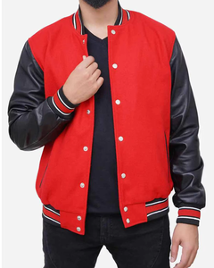 Veste universitaire Slim Fit équipement de course de vélo à la mode avec manches en cuir et poches latérales col montant avec logo brodé personnalisé - Product Image 3