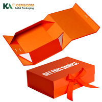 Kotak Kaku Lipat Mewah KAKA dengan Penutup Magnetik dan Pita, Kotak Kemasan Hadiah Lipat Kustom untuk Pakaian