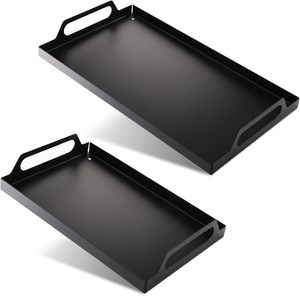 Lot de 2 plateaux de service faits main en métal noir Plateaux décoratifs durables et élégants avec poignées Tables basses parfaites pour le petit déjeuner - Product Image 1
