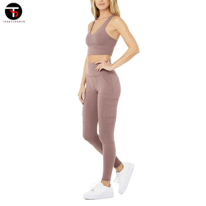 Conjunto de yoga para mujer Ropa de entrenamiento sin costuras Logotipo personalizado Conjunto de Yoga de 2 piezas Sujetador deportivo y mallas Ropa de gimnasio Yoga de cintura alta - Product Image 5