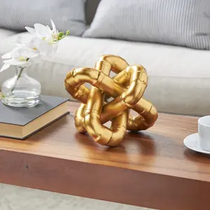 Escultura geométrica Jack de eslabones de cadena de Metal dorado con crestas dimensionales o escultura pulida moderna geométrica de Metal Deco - Product Image 6