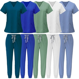 Uniformes Médicos para Mujer, Conjunto de Pantalones Deportivos y Blusa, Conjuntos de Enfermera Personalizados al por Mayor, Uniformes Médicos Unisex con Cuello en V de Spandex para Hospital - Product Image 1