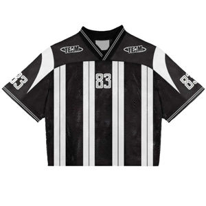 Maillots de football surdimensionnés à col en V avec logo de sérigraphie à séchage rapide 100% T-shirt américain en maille Boxy en polyester - Product Image 2