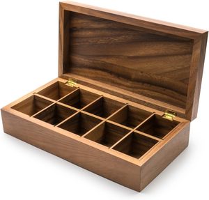 Rectangular Vauxhall Double Tea <b>Box</b>, Acacia Wood,Brown Tea <b>Chest</b> Organizer Spice Packets Container - Product Image 2
