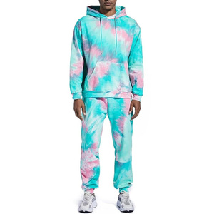 เสื้อฮู้ดมัดย้อมโอเวอร์ไซซ์สำหรับผู้ชายเสื้อสเวตเชิ้ตผ้าฝ้ายสีดำสีน้ำเงินมีโลโก้ซับในสะพายไหล่สไตล์ยอดนิยมสำหรับฤดูหนาวจำนวน2ชิ้น - Product Image 5