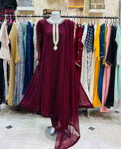 Costume 3 pièces en mousseline | Robes pakistanaises Shalwar Qameez pour femmes | Vêtements indiens pakistanais Saaree Anarkali Dress Kurti - Product Image 1