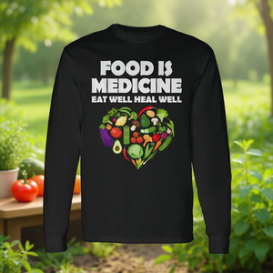 Camiseta de manga larga Food Is Medicine Eat Well Heal Well con diseño de verduras y corazón, unisex, para adultos, de algodón, con cuello redondo - Product Image 3