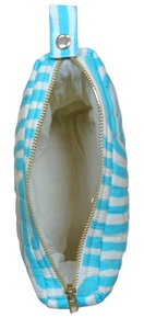 Mini pochette de maquillage imprimée bleue pour sac à doublure en coton brodé or pour dames avec fermeture à glissière - Product Image 4